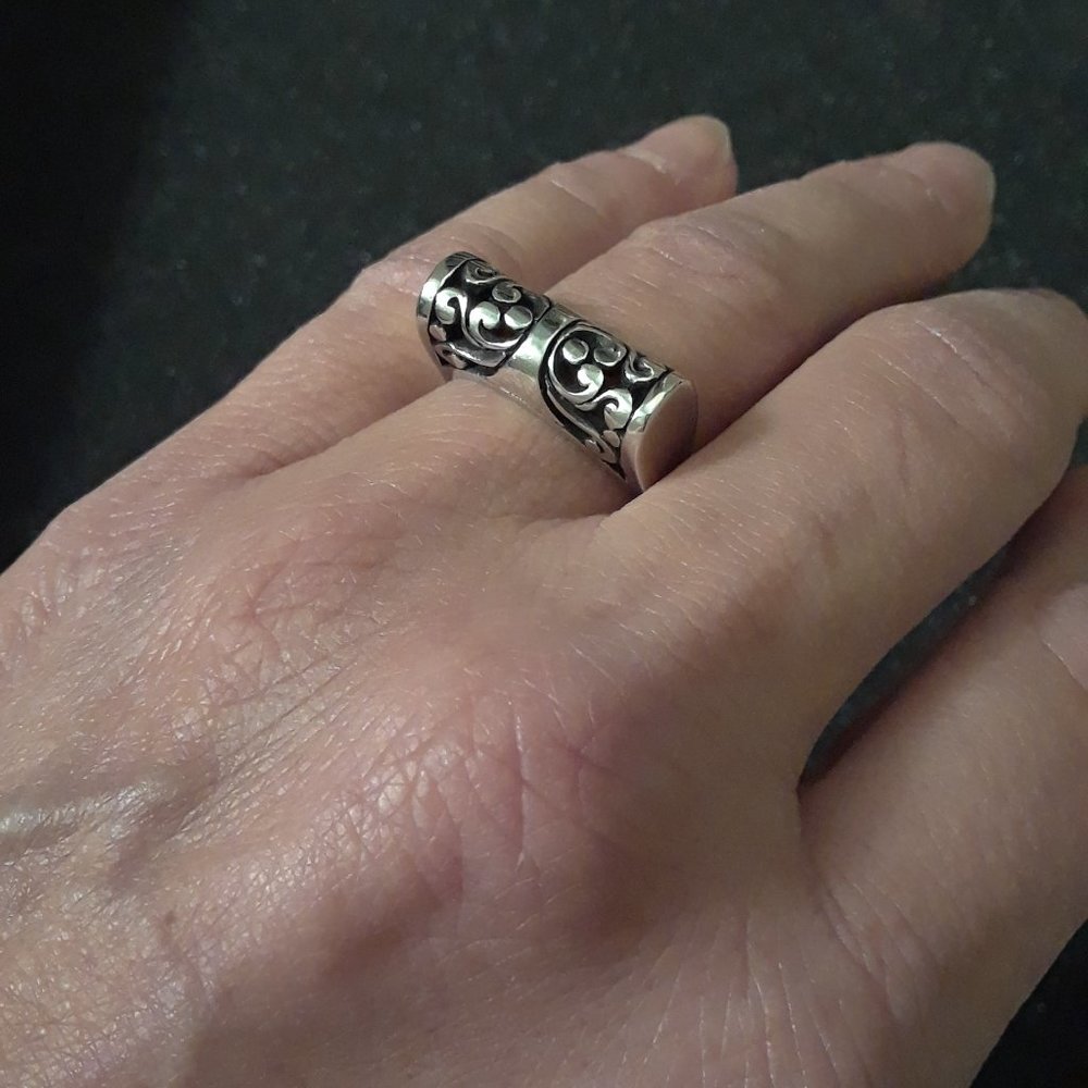 Solid 925 Sterling Silver Scroll Bar Ring - Size 7 - image 6